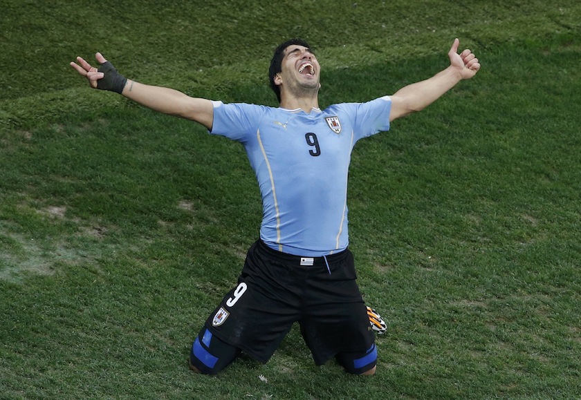 Uruguay's Luis Suarez celebrates scoring his team's second goal against England during their 2014 World Cup Group D match at the Corinthians arena in Sao Paulo June 20, 2014.u00c2u00a0u00e2u20acu201du00c2u00a0Reuters pic
