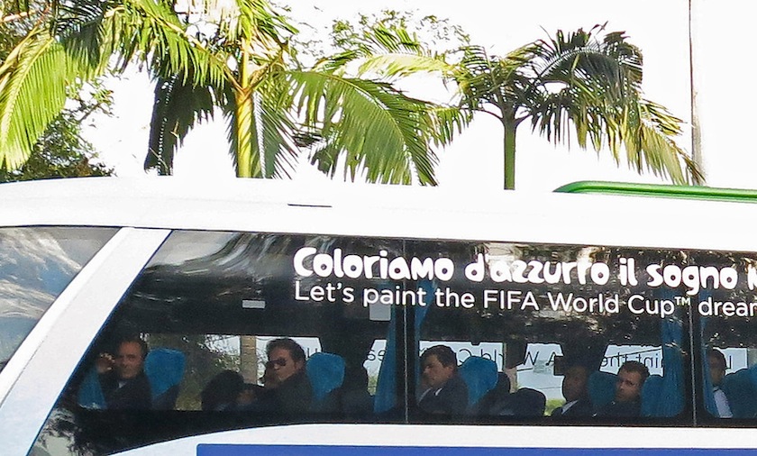 Italy's national team coach Cesare Prandelli waves as he leaves with the team from the Portobello resort by bus in Mangaratiba, June 25, 2014.u00c2u00a0u00e2u20acu201du00c2u00a0Reuters pic