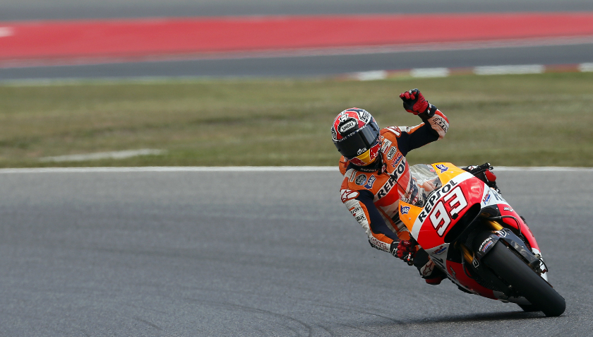Honda MotoGP rider Marc Marquez of Spain acknowledges his fans during the fourth free practice at the Catalunya Grand Prix in Montmelo, near Barcelona June 14, 2014. u00e2u20acu201d Reuters pic