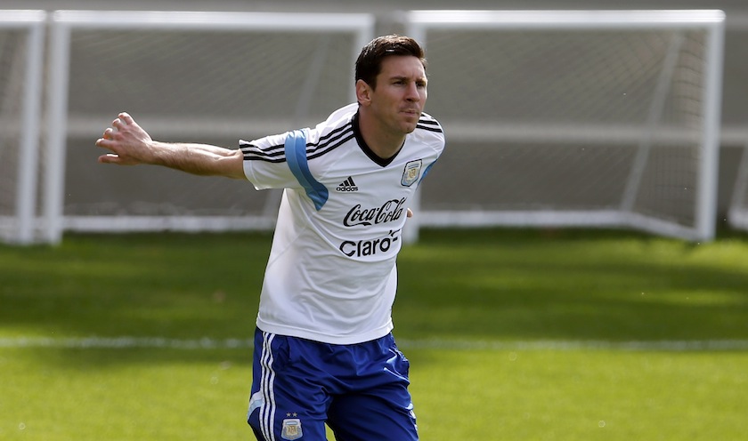 Argentina's national team player Lionel Messi prepares to jump during a training session at Ciudad do Galo grounds in Vespasiano, outside Belo Horizonte, June 18, 2014. u00e2u20acu201d Reuters pic 