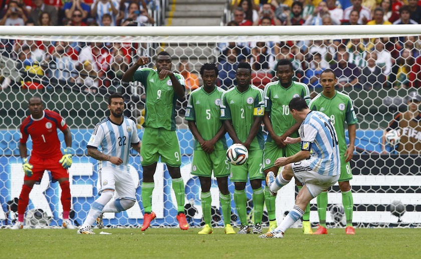 Argentina's Lionel Messi scores on a free kick during the 2014 World Cup Group F  match against Nigeria at the Beira Rio stadium in Porto Alegre June 26, 2014.u00c2u00a0u00e2u20acu201d Reuters pic