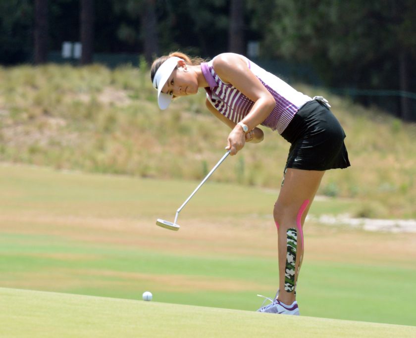 Michelle Wie putts on the second hole during the third round of the US Women's Open at the Pinehurst Resort and Country Club, Pinehurst, June 21, 2014. u00e2u20acu201d  Picture by Rob Kinnan-USA TODAY Sports