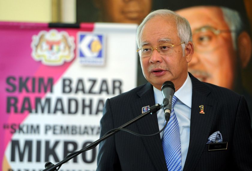 Prime Minister Datuk Seri Najib Razak giving a speech at the launching of the Ramadan Bazaar i-Micro Financing scheme at Putrajaya, June 5, 2014. u00e2u20acu201d Bernama pic