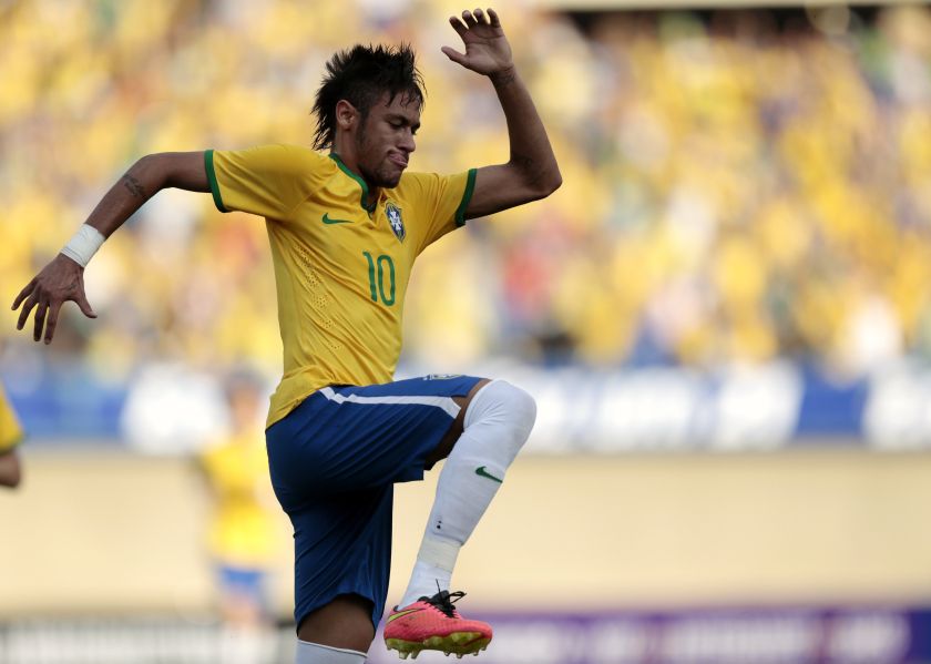 Neymar of Brazil celebrates a goal against Panama during an international friendly soccer match ahead of the 2014 World Cup, in Goiania June 3, 2014. u00e2u20acu201d Reuters pic