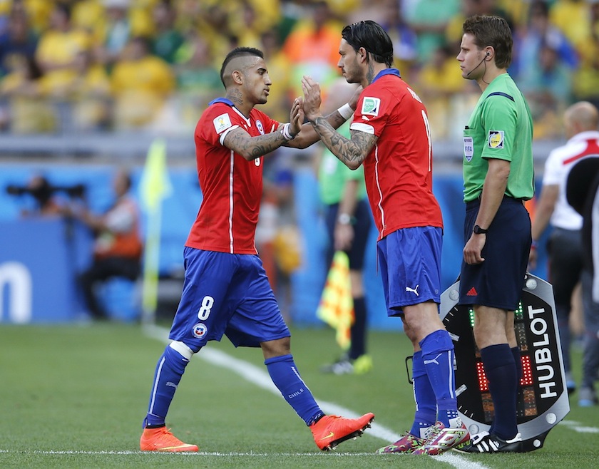 Chile's Mauricio Pinilla substitutes Arturo Vidal during the 2014 World Cup round of 16 game between Brazil and Chile at the Mineirao stadium in Belo Horizonte June 29, 2014.u00c2u00a0u00e2u20acu201d Reuters pic