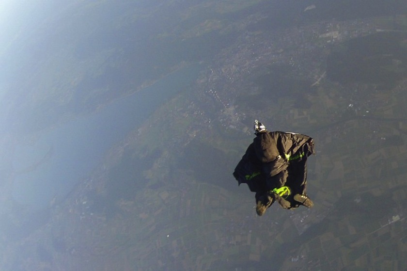 This handout picture released by Ferris Buehler Communications shows Swiss Remo Lang on June 8, 2014 above Aarberg breaking a world record. u00e2u20acu201d AFP pic