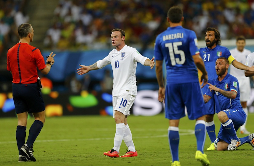 England's Wayne Rooney protests to the referee after he was fouled by Italy's Antonio Cassano during their 2014 World Cup Group D match at the Amazonia arena in Manaus June 15, 2014. u00e2u20acu201du00c2u00a0Reuters pic