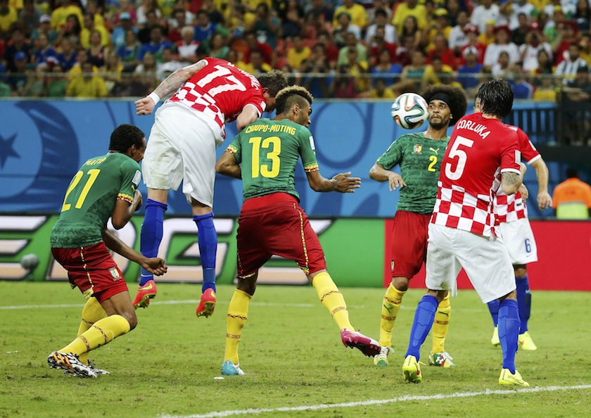 Croatia's Mario Mandzukic heads the ball to score a goal during their 2014 World Cup Group A match against Cameroon at the Amazonia arena in Manaus June 19, 2014.u00c2u00a0u00e2u20acu201d Reuters pic