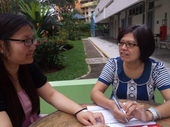 Si Ling Secondary teacher Low Pei Wen (left) with her mentor, Wang Pei Fen. u00e2u20acu201d Ng Jing Yng/TODAY pic
