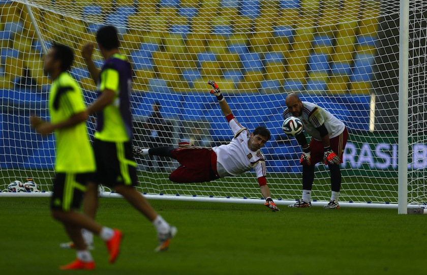 Spain's goalkeeper Iker Casillas performs during a training session at Maracana stadium ahead of their 2014 World Cup match against Chile in Rio de Janeiro June 17, 2014.u00c2u00a0u00e2u20acu201du00c2u00a0Reuters pic