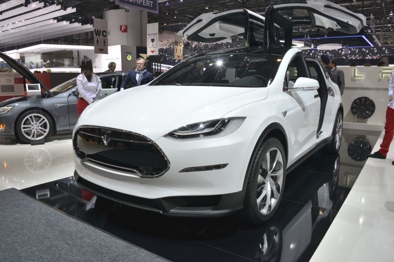 Tesla Model X at the Geneva Motor Show 2013: As well as clever doors, the Model X will offer two trunks, one at either end of the car. u00e2u20acu201d AFP pic