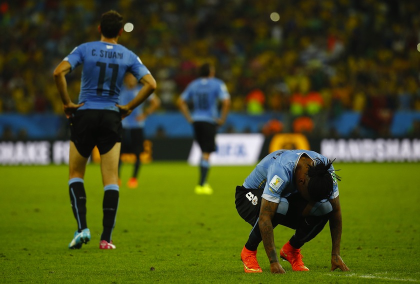 Uruguay's Christian Stuani and Abel Hernandez react after losing their match against Colombia at the 2014 World Cup round of 16 game at the Maracana stadium in Rio de Janeiro June 29, 2014.u00c2u00a0u00e2u20acu201d Reuters pic