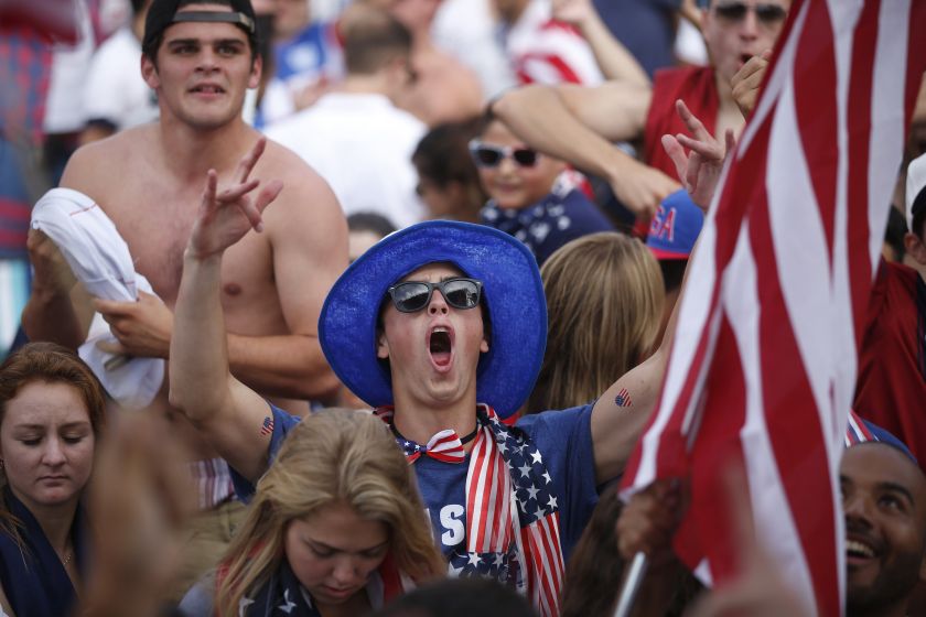 Fans watch the 2014 Brazil World Cup Group G match between Ghana and the US at a viewing party in Hermosa Beach, California June 16, 2014. u00e2u20acu2022 Reuters picn