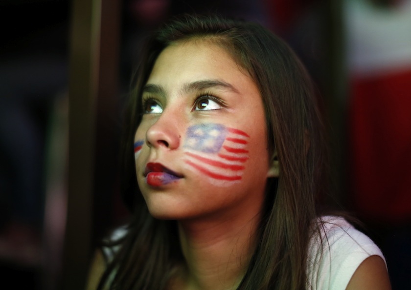 USA fan Sofia Motta, 13, watches the 2014 World Cup Group G match between Portugal and the US at a viewing party in Los Angeles, California June 23, 2014.u00c2u00a0u00e2u20acu201d Reuters pic