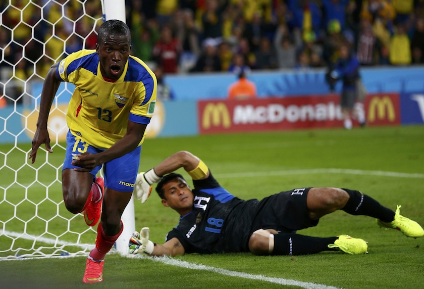 Ecuador's Enner Valencia celebrates after scoring a goal past goalkeeper Noel Valladares of Honduras during their 2014 World Cup Group E match at the Baixada arena in Curitiba June 21, 2014.u00c2u00a0u00e2u20acu201d Reuters pic