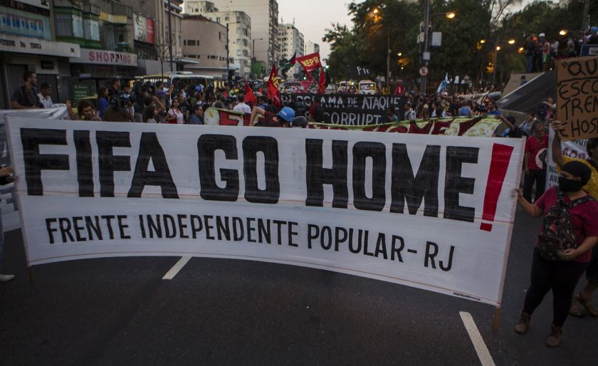 Protesters demonstrate against the public spending for the 2014 World Cup, in Rio de Janeiro. u00e2u20acu2022 Reuters pic  