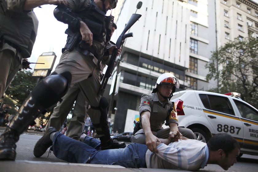 A demonstrator is detained after clashes with police during a protest against the 2014 World Cup in Porto Alegre, June 12 , 2014.u00c2u00a0u00e2u20acu201du00c2u00a0Reuters pic