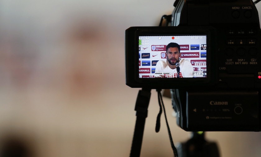 England's substitute goal keeper Ben Foster is seen on a TV camera screen as he addresses a news conference at the team's hotel in Miami June 2, 2014. u00e2u20acu201du00c2u00a0Reuters pic
