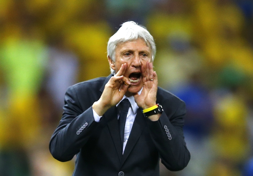 Colombia's coach Jose Pekerman shouts during the 2014 World Cup quarter-finals between Brazil and Colombia at the Castelao arena in Fortaleza July 4, 2014. u00e2u20acu201d Reuters pic