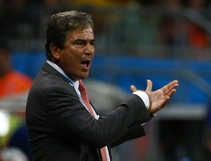 Costa Ricau00e2u20acu02dcs coach Jorge Luis Pinto gestures during their 2014 World Cup quarter-finals against the Netherlands at the Fonte Nova arena in Salvador July 6, 2014. u00e2u20acu201d Reuters pic