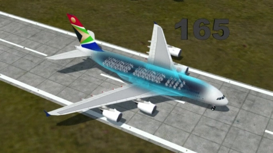 The South African Airways jet landed safely at Hong Kong International Airport after noon. u00e2u20acu201d Reuters pic