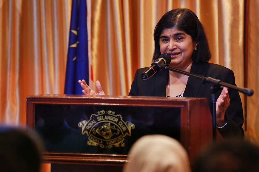 Datuk Ambiga Sreenevasan addresses the crowd during a public policy talk with representatives from civil society groups at the Royal Selangor Club. u00e2u20acu201d Picture by Saw Siow Feng