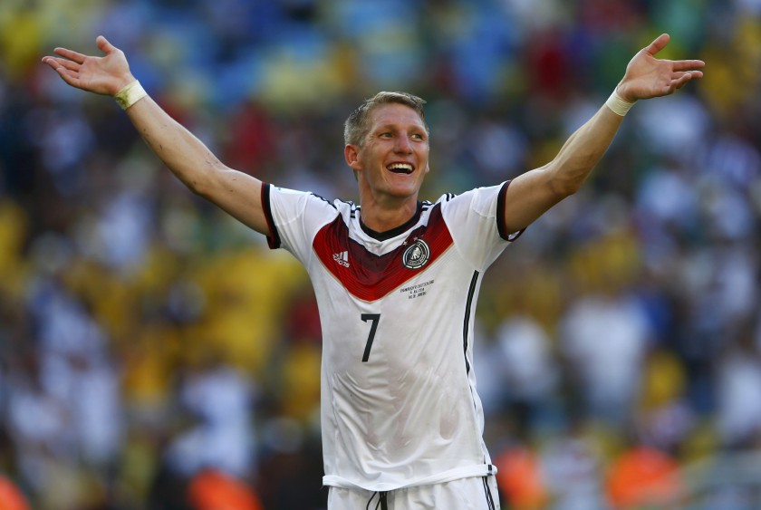 File picture shows Germanyu00e2u20acu2122s Bastian Schweinsteiger celebrating after the teamu00e2u20acu2122s 2014 World Cup quarter-finals win against France at the Maracana stadium in Rio de Janeiro July 4, 2014. u00e2u20acu201d Reuters pic