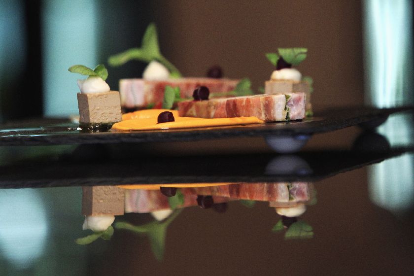 Pressed leg of hare with duck liver cake is served at the Borkonyha (Wine Kitchen) restaurant of Michelin-starred chef Akos Sarkozi in Budapest, June 17, 2014 Reuters