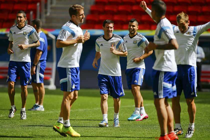 Argentina's Lionel Messi and teammates attend a team training session at the national stadium in Brasilia. u00e2u20acu201d Reuters pic