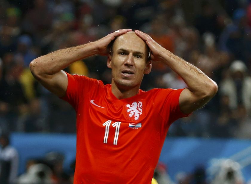 Arjen Robben of the Netherlands reacts after missing a chance to score against Argentina during their 2014 World Cup semi-finals at the Corinthians arena in Sao Paulo July 10, 2014. u00e2u20acu201d Reuters pic