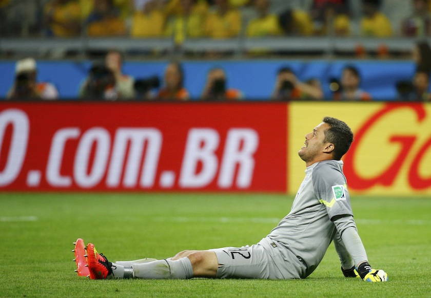 Brazil's goalkeeper Julio Cesar reacts after conceding seven goals to Germany at the end of their 2014 World Cup semi-finals against Brazil at the Mineirao stadium in Belo Horizonte July 9, 2014.u00c2u00a0u00e2u20acu201d Reuters pic