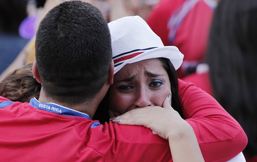 Costa Rica fans  react  after their team lost to the Netherlands, during the 2014 World Cup quarter-finals match at Democracia square in San Jose July 6, 2014.u00c2u00a0u00e2u20acu201d Reuters pic