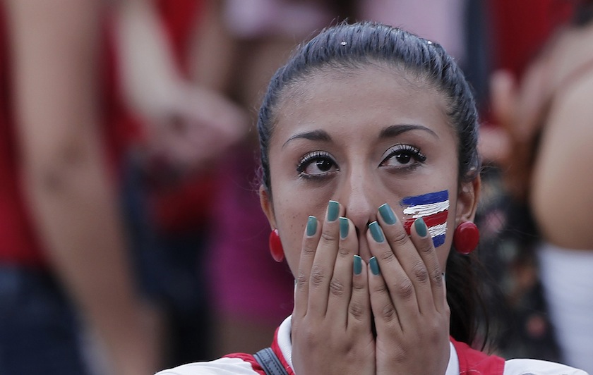 Costa Rica fans  react  after their team lost to the Netherlands, during the 2014 World Cup quarter-finals match at Democracia square in San Jose July 6, 2014. u00e2u20acu201d Reuters pic