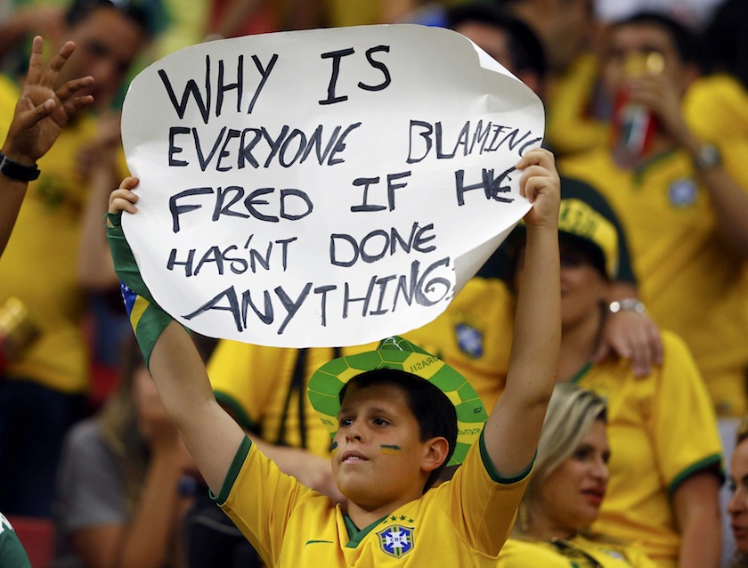 A fan of Brazil holds up a placard after the 2014 World Cup third-place playoff between Brazil and the Netherlands at the Brasilia national stadium in Brasilia July 13, 2014.u00c2u00a0u00e2u20acu201d Reuters pic