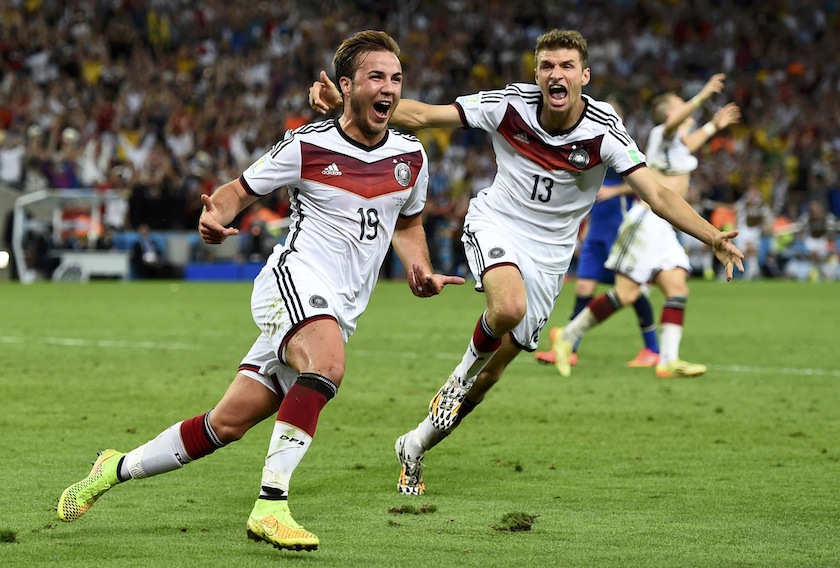 Germany's Mario Goetze (left) celebrates near teammate Thomas Mueller after scoring a goal during extra time in their 2014 World Cup final against Argentina at the Maracana stadium in Rio de Janeiro July 14, 2014.u00c2u00a0u00e2u20acu201d Reuters pic