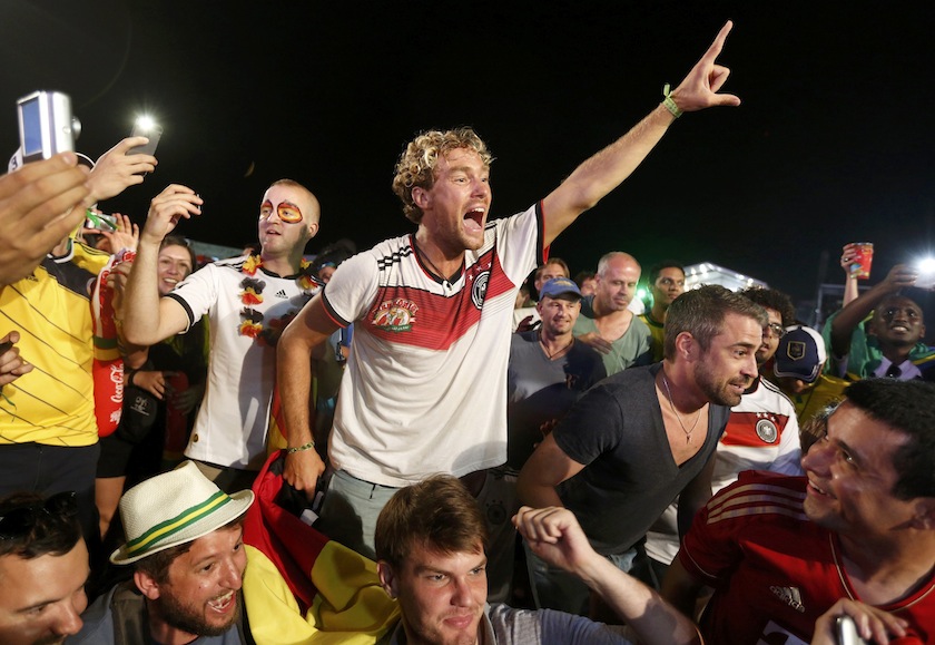 German fans celebrate after watching a broadcast of the 2014 World Cup semi-final between Brazil and Germany at Copacabana beach in Rio de Janeiro, July 9, 2014.u00c2u00a0u00e2u20acu201d Reuters pic