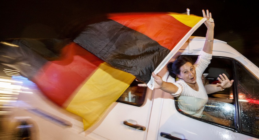 German fans celebrate as they drive along the 'Reeperbahn' red light district in Hamburg after Germany won the World Cup final against Argentina, July 14, 2014.u00c2u00a0u00e2u20acu201d Reuters pic