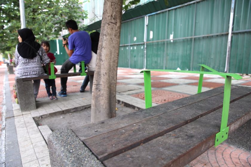DBKL has installed handles on the benches along Jalan TAR. u00e2u20acu2022 Picture by Choo Choy May