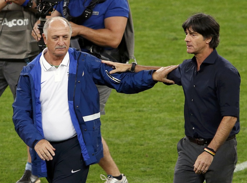 Brazil's coach Luiz Felipe Scolari (left) congratulates Germany's coach Joachim Loew after Germany won their 2014 World Cup semi-finals at the Mineirao stadium in Belo Horizonte July 9, 2014.u00c2u00a0u00e2u20acu201d Reuters pic