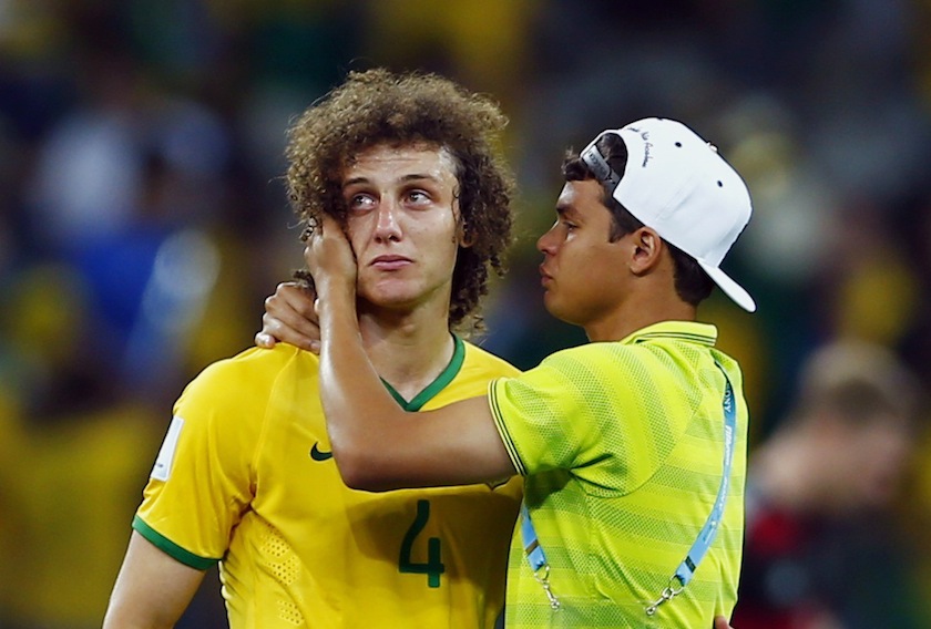 Brazil's David Luiz (left) is consoled by teammate Thiago Silva after their loss to Germany in their 2014 World Cup semi-finals at the Mineirao stadium in Belo Horizonte July 9, 2014.u00c2u00a0u00e2u20acu201d Reuters pic