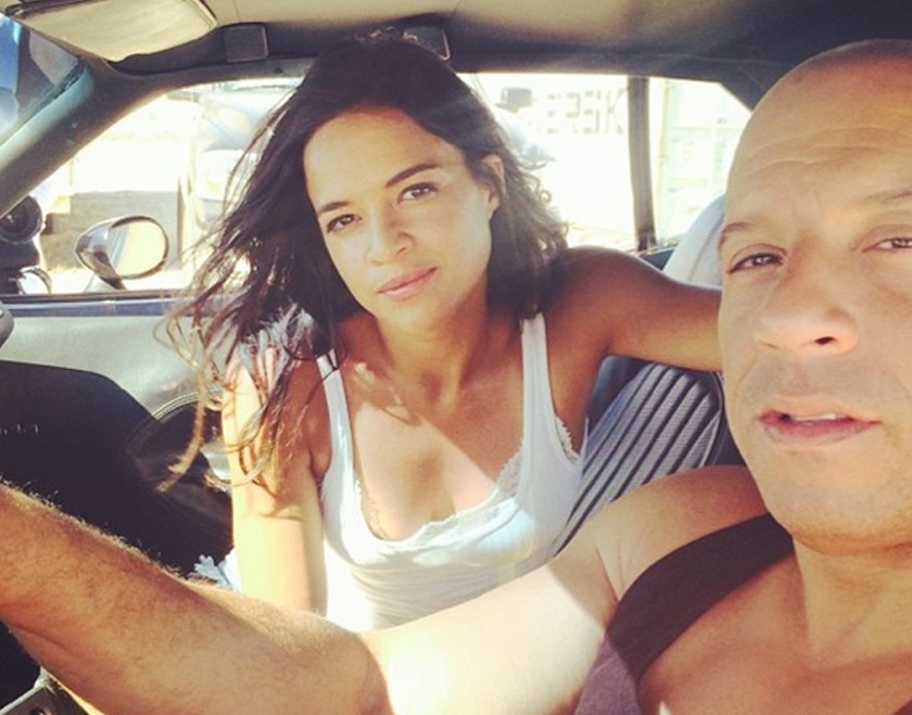 Actress Michelle Rodriguez posed in the front seat of a car with Vin Diesel in a photo posted on her Instagram account. u00e2u20acu201d Cover Media pic