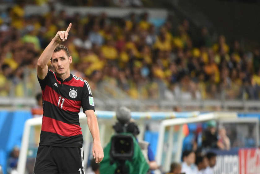 Germany's forward Miroslav Klose waves after being substituted during the semi-final football match between Brazil and Germany at The Mineirao Stadium in Belo Horizonte on July 8, 2014, during the 2014 FIFA World Cup. u00e2u20acu201d Reuters pic