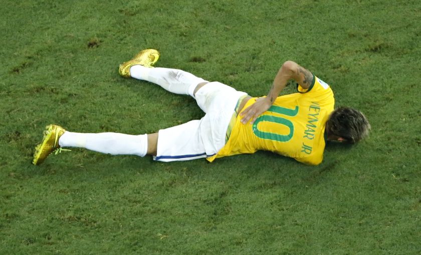 Brazil's Neymar holds his back after being injured in his 2014 World Cup quarter-finals against Colombia at the Castelao arena in Fortaleza July 4, 2014. u00e2u20acu2022 Reuters pic