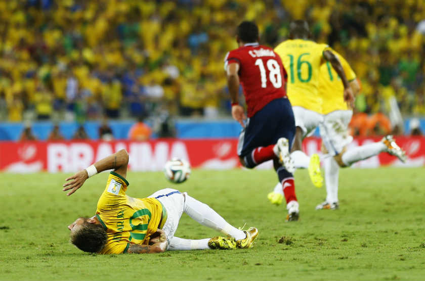 Brazil's Neymar falls after being fouled by Colombia's Zuniga during 2014 World Cup quarter-finals at Castelao arena in Fortaleza. u00e2u20acu201d Reuters pic