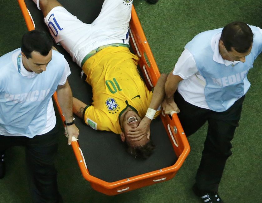 Brazil's Neymar grimaces after being fouled during the 2014 World Cup quarter-finals against Colombia at the Castelao arena in Fortaleza. u00e2u20acu201d Reuters pic