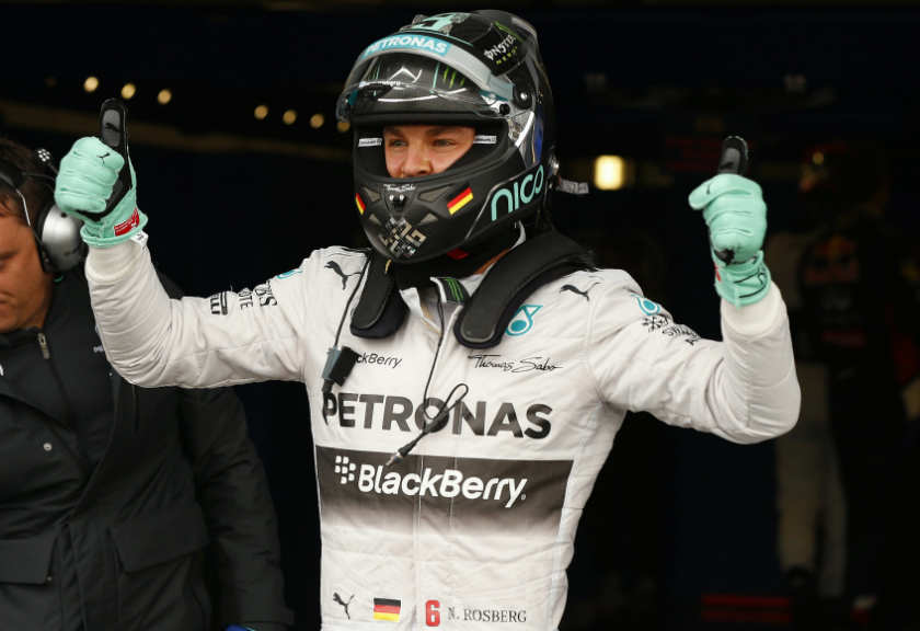 Mercedes Formula One driver Nico Rosberg of Germany celebrates his pole position ahead of the British Grand Prix at the Silverstone Race Circuit, central England, July 5, 2014. u00e2u20acu201d Reuters pic