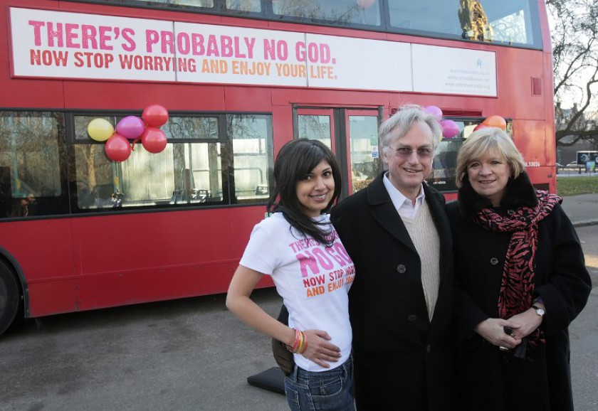 File picture shows atheist professor Richard Dawkins posing for pictures beside a London bus displaying an advertising campaign with the words 'There's probably no God. Muslim groups claimed the National Unity Consultative Councilu00e2u20acu2122s proposed anti-discri