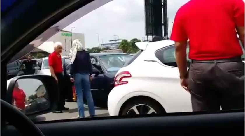 A screen grab of the video uploaded to YouTube yesterday in which a woman can be seen berating an elderly man for crashing into her car.