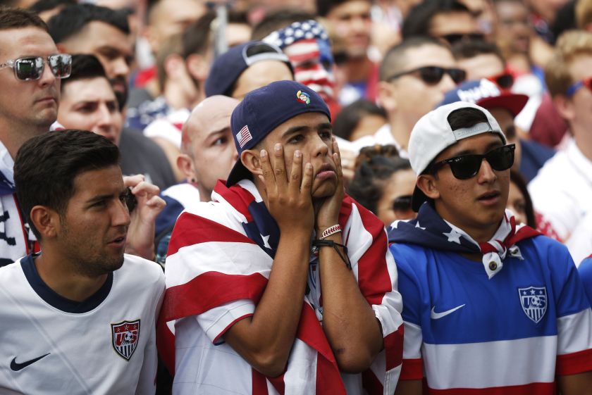 USA fans react after Belgium scored against the US in their 2014 World Cup round of 16 football match, at a viewing party in Redondo Beach, California July 1, 2014. u00e2u20acu201d Reuters pic