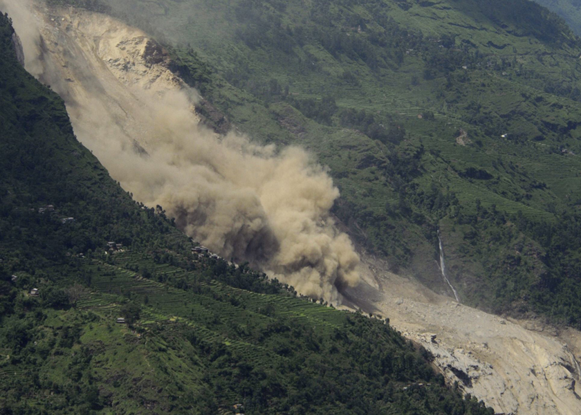 A massive landslide triggered by heavy rains in northeast Nepal has killed at least eight people, injured 40 and buried dozens of homes. The landslide created a mud dam blocking the Sunkoshi River, Aug 3, 2014. u00e2u20acu201d Reuters pic